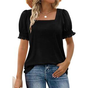 Women's Square Neck T-Shirts - Ruffle Trim Summer Tops